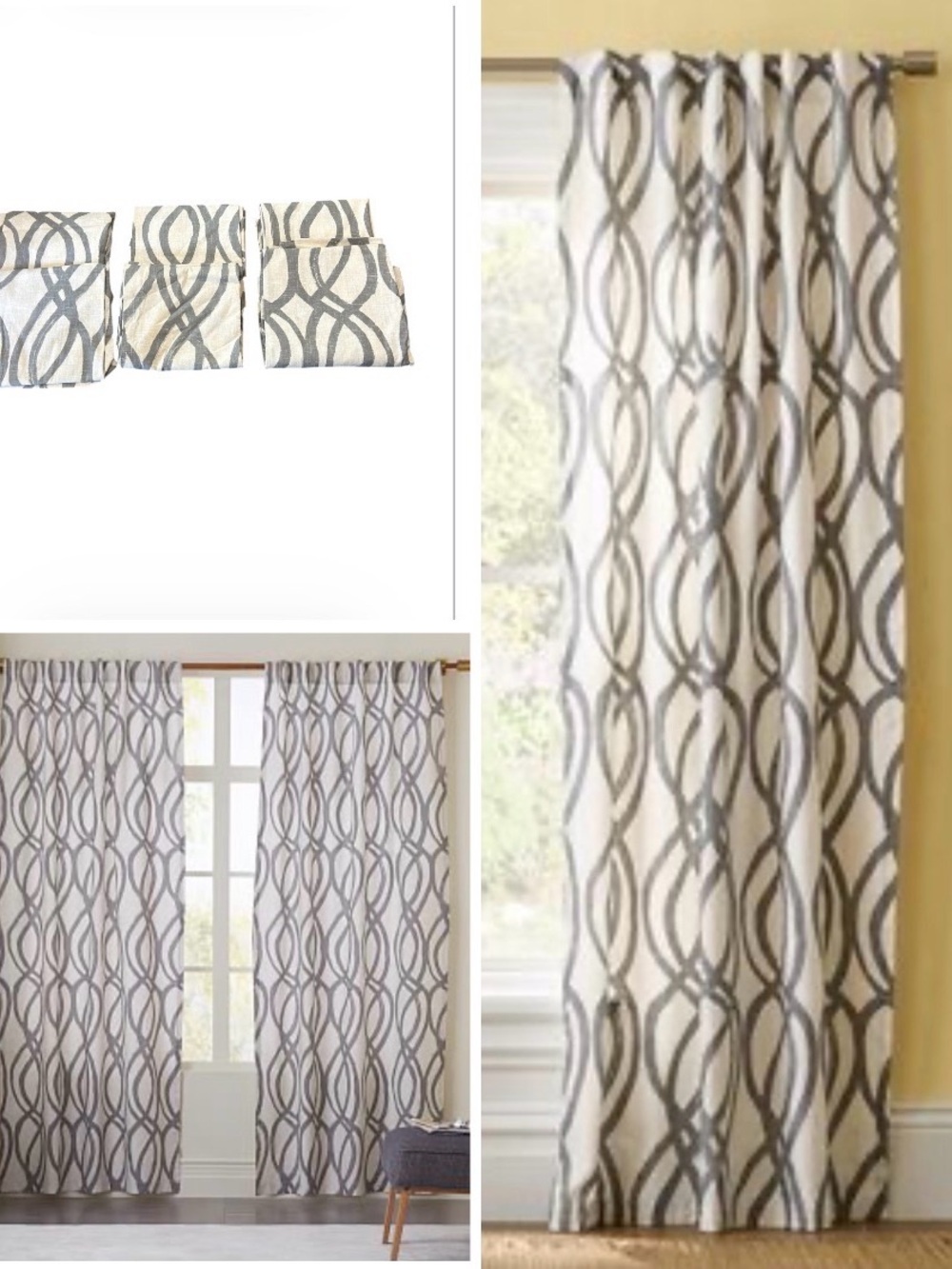 West Elm 6 panels Canvas Scribble Lattice Curtains